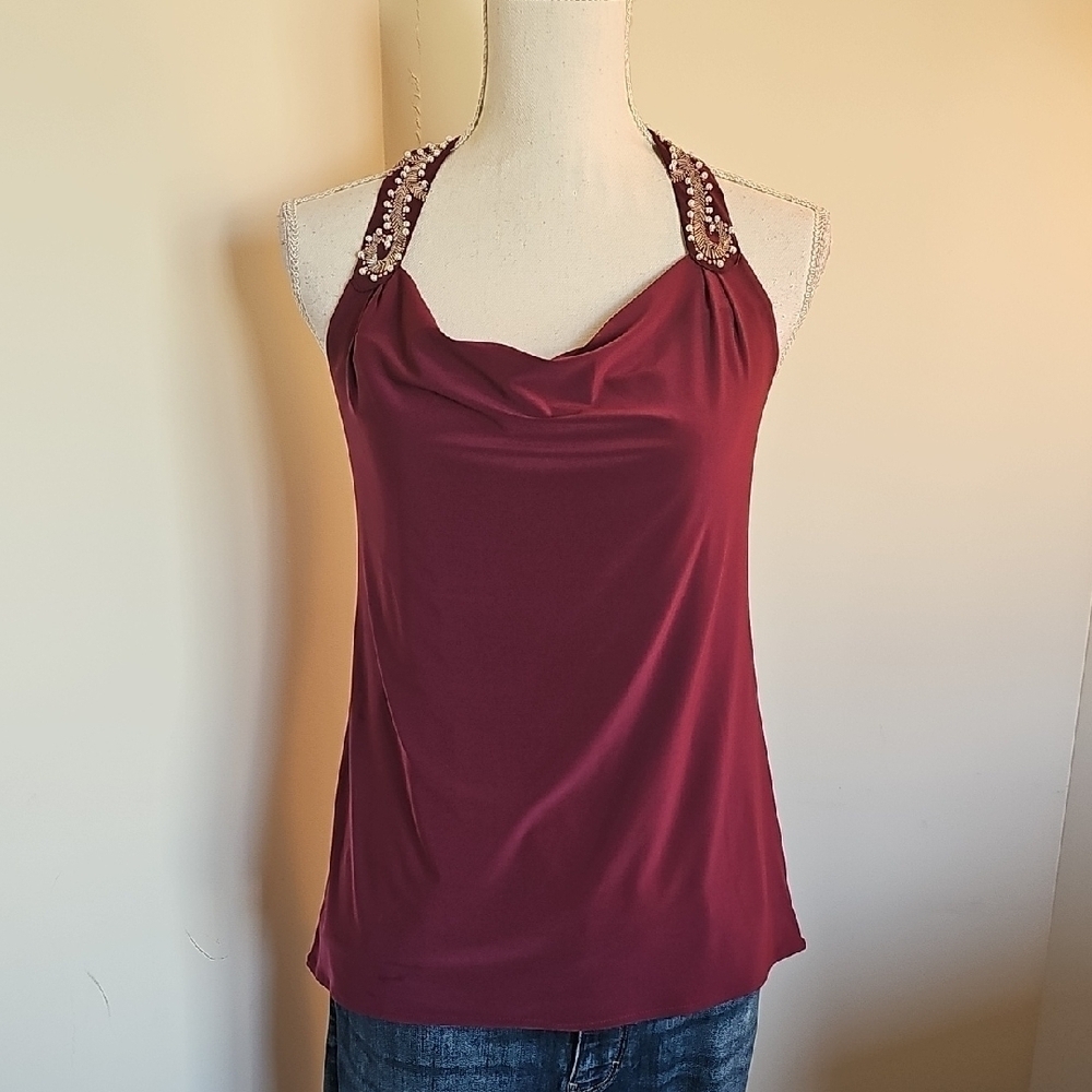 White House Black Market Burgundy Camisole with Beaded Straps